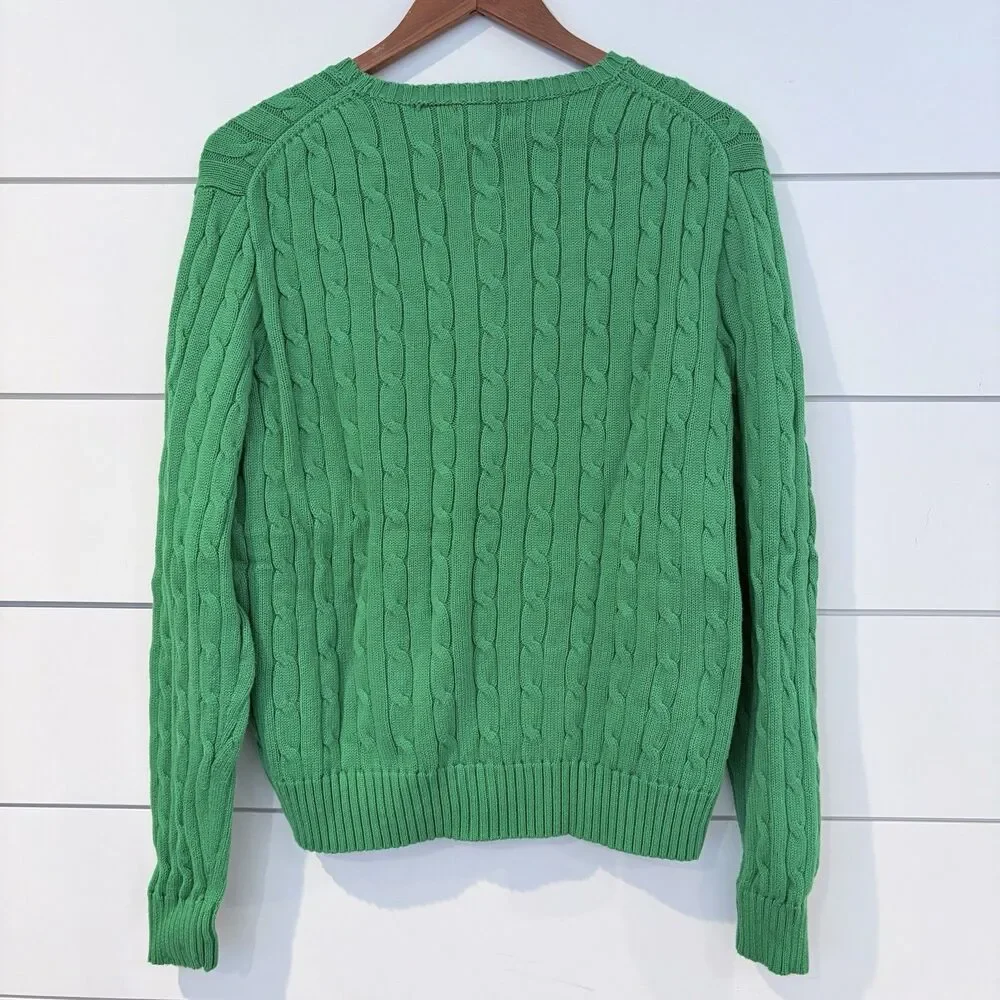 POLO Ralph Lauren Green Cable Knit Sweater XXL Classic Preppy Women’s - Picture 5 of 11